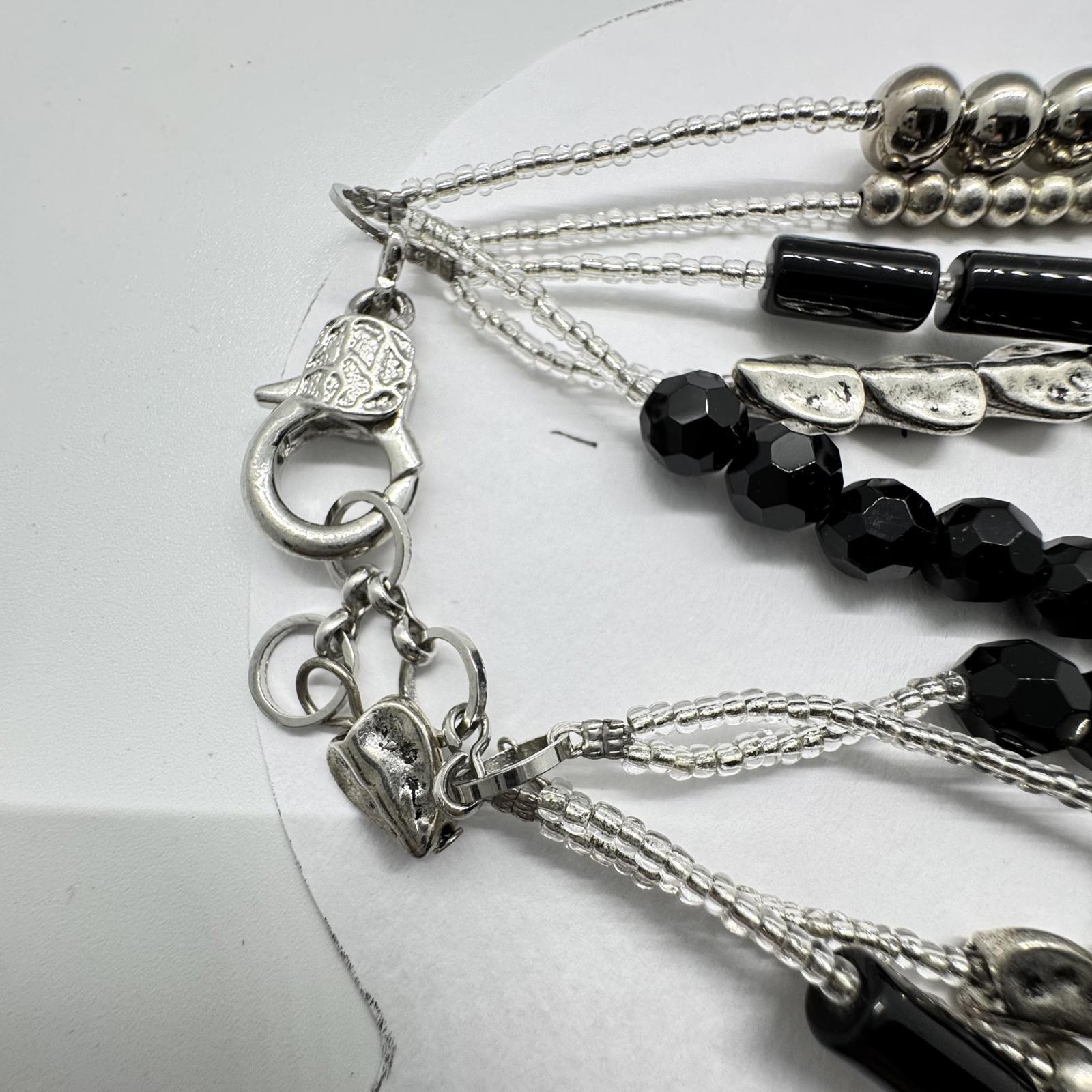 Multi-Strand Black & Silver Beaded Necklace – Boho Statement Layered Jewelry