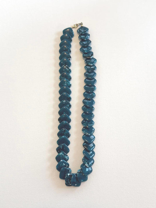 Vintage Blue Beaded Necklace – Chunky Geometric Statement Jewelry