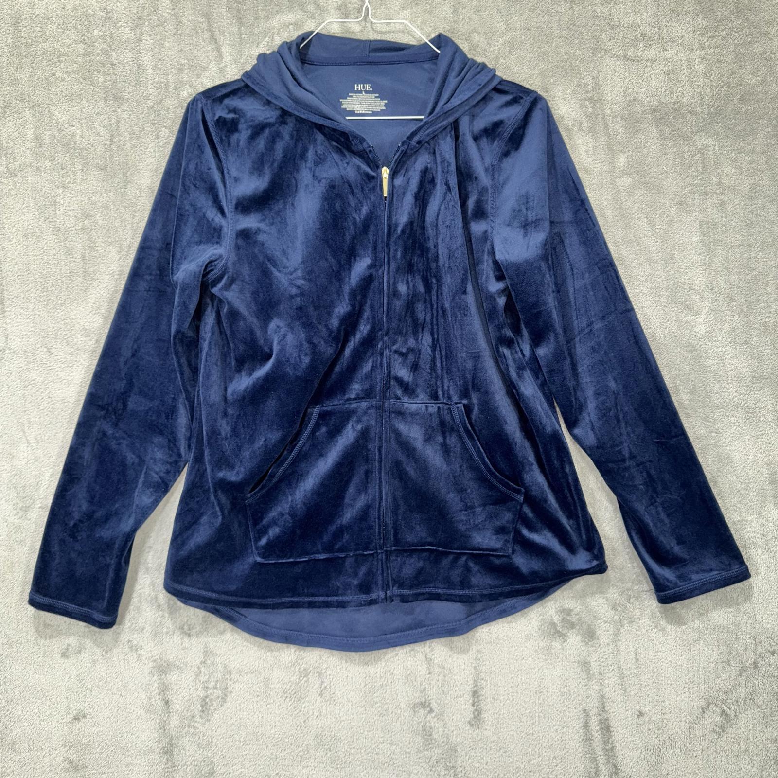 HUE Blue Velour Lounge Set – Zip Hoodie & Wide Leg Pants, Women's Size L