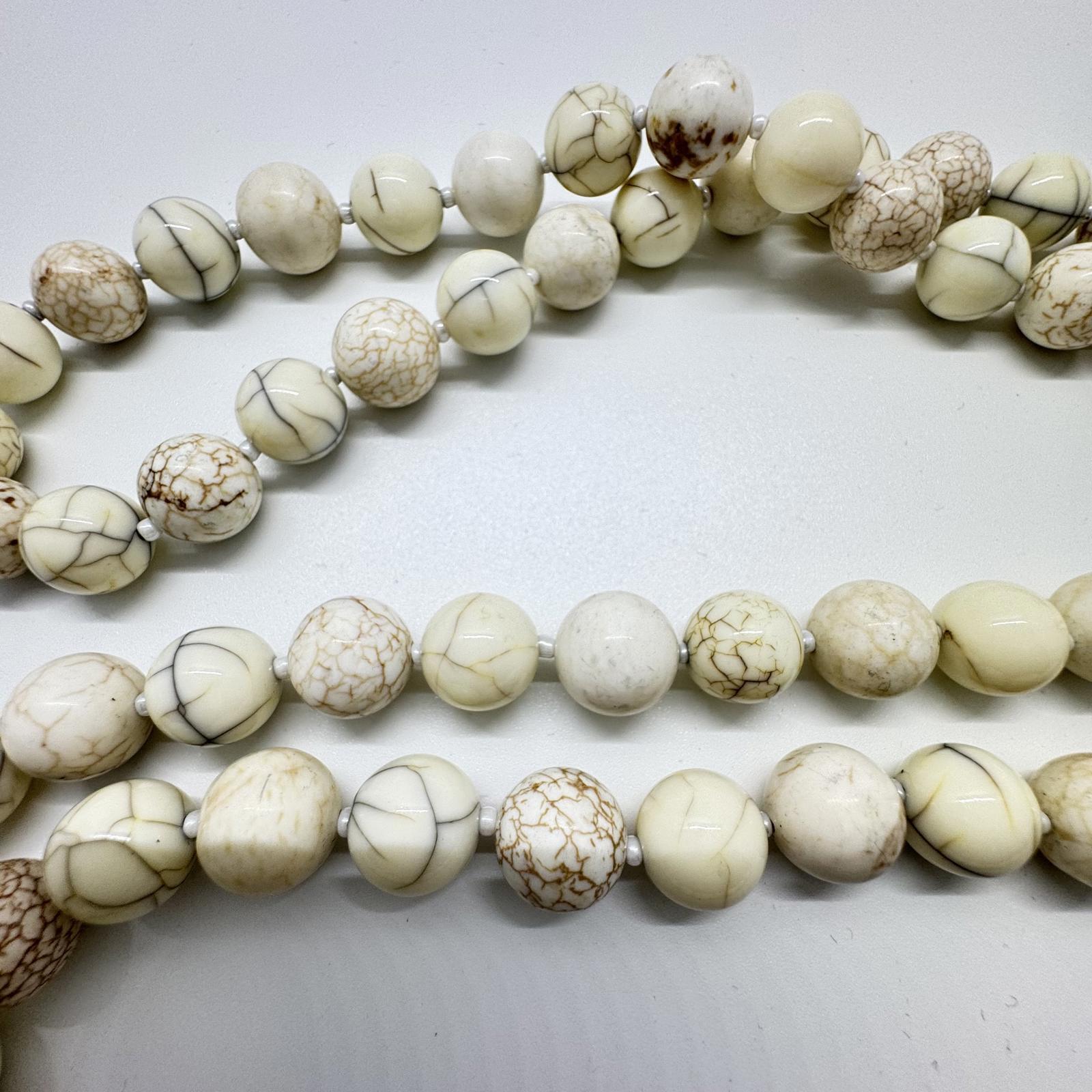 Chico’s Long White Howlite Beaded Necklace – Layered Boho Statement Jewelry