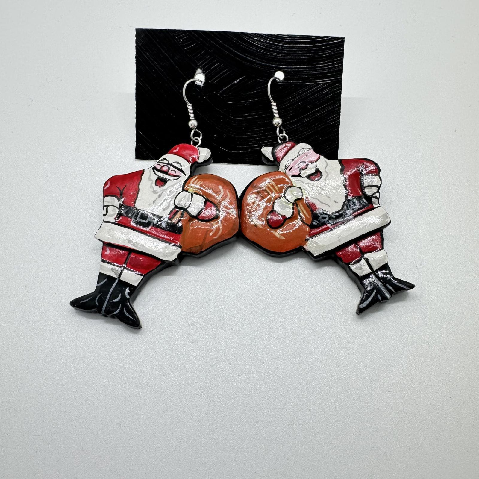 Handmade Santa Claus Boxing Earrings – Fun & Festive Holiday Jewelry