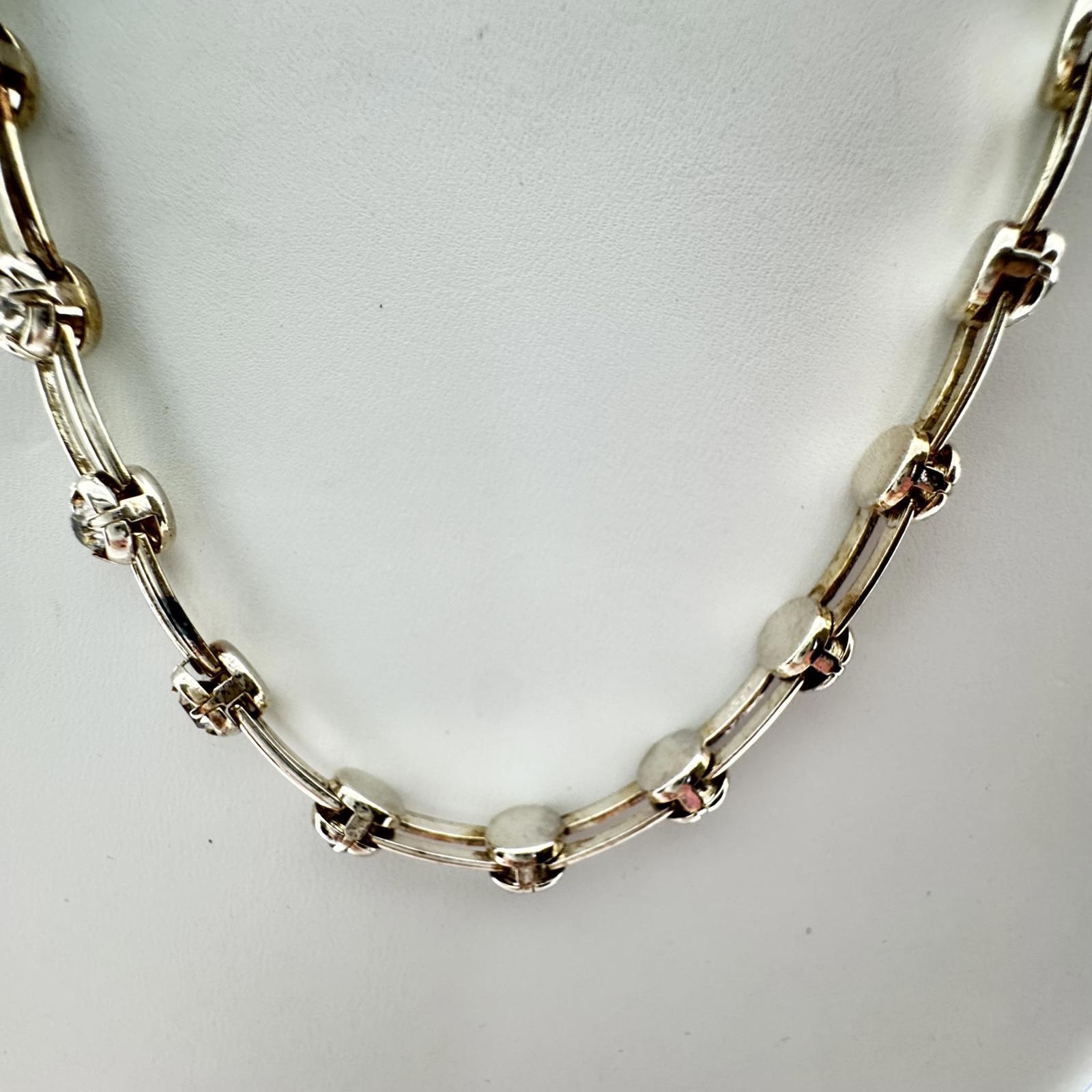 Vintage Silver-Tone Rhinestone Bar Link Necklace – Art Deco-Inspired Design