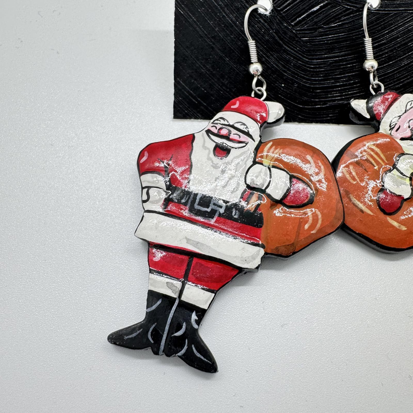 Handmade Santa Claus Boxing Earrings – Fun & Festive Holiday Jewelry