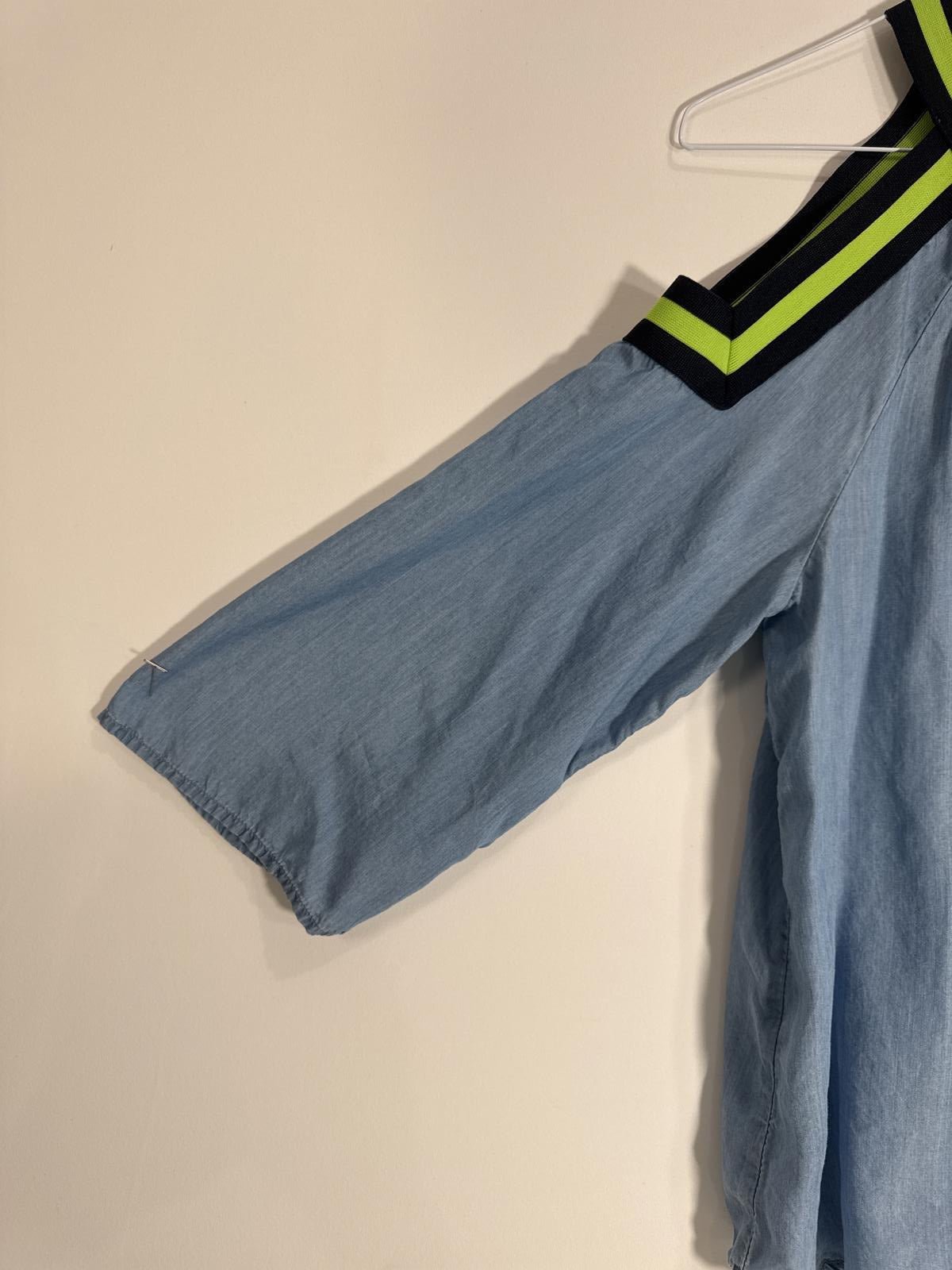 Stylish Cold Shoulder Top by Crown & Ivy - Light Blue with Neon Accents Size L