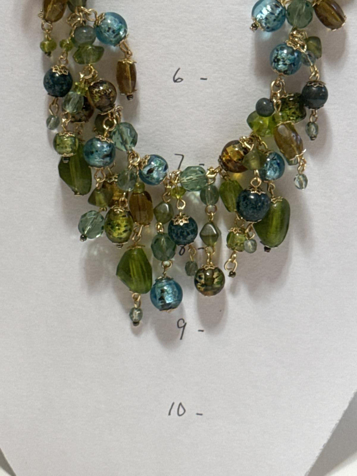 Multi-Strand Beaded Necklace – Green & Blue Glass Bead Statement Jewelry