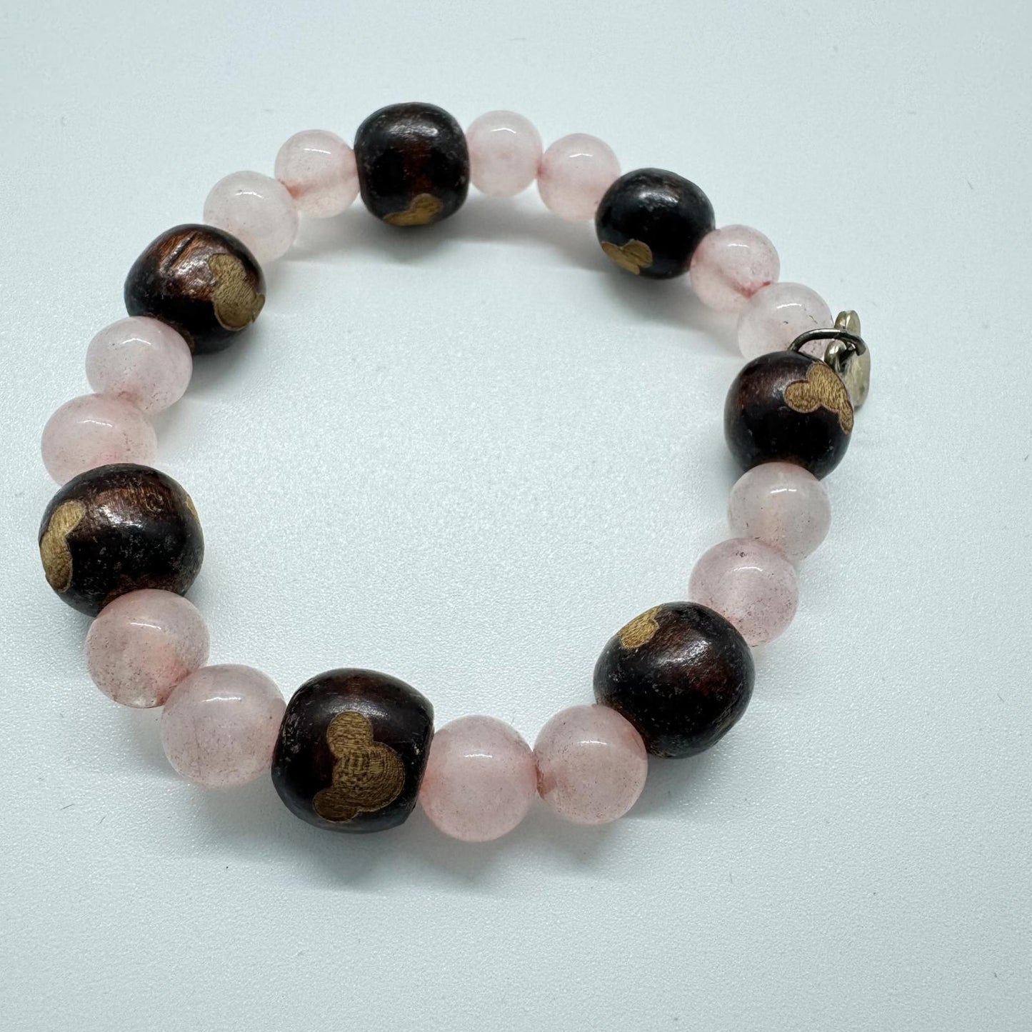 Disney Mickey Mouse Charm Bracelet - Elegant Pink and Brown Beaded Design
