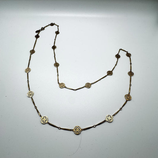Vintage Avon Gold-Tone Filigree Medallion Station Necklace – Elegant & Delicate