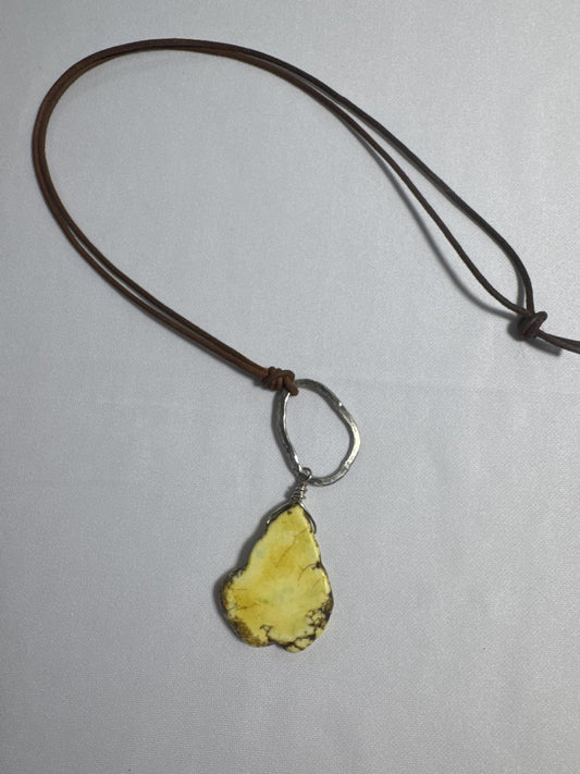 Handcrafted Yellow Turquiose Stone Pendant Necklace