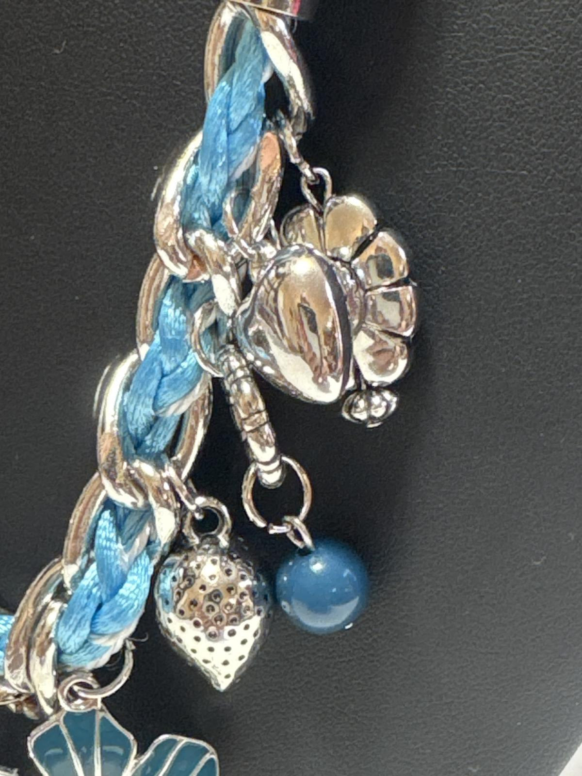 Silver-Tone Blue Charm Necklace – Braided Chain Faith & Floral Pendant Jewelry