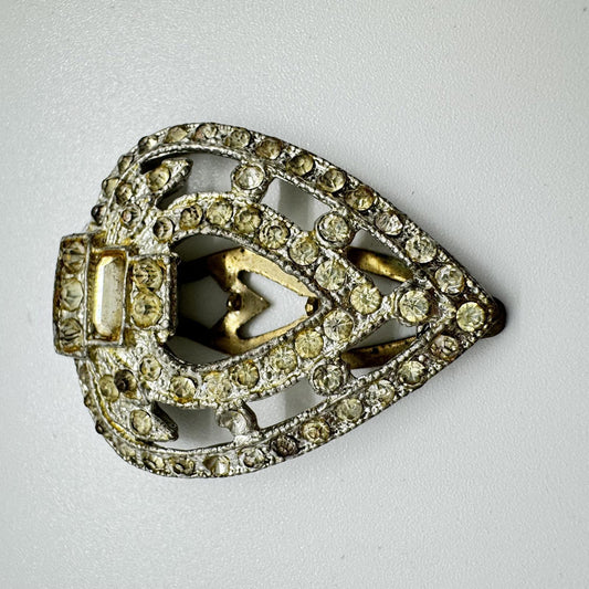 Vintage Art Deco Silver-Tone Rhinestone Fur Clip – Filigree Dress Clip