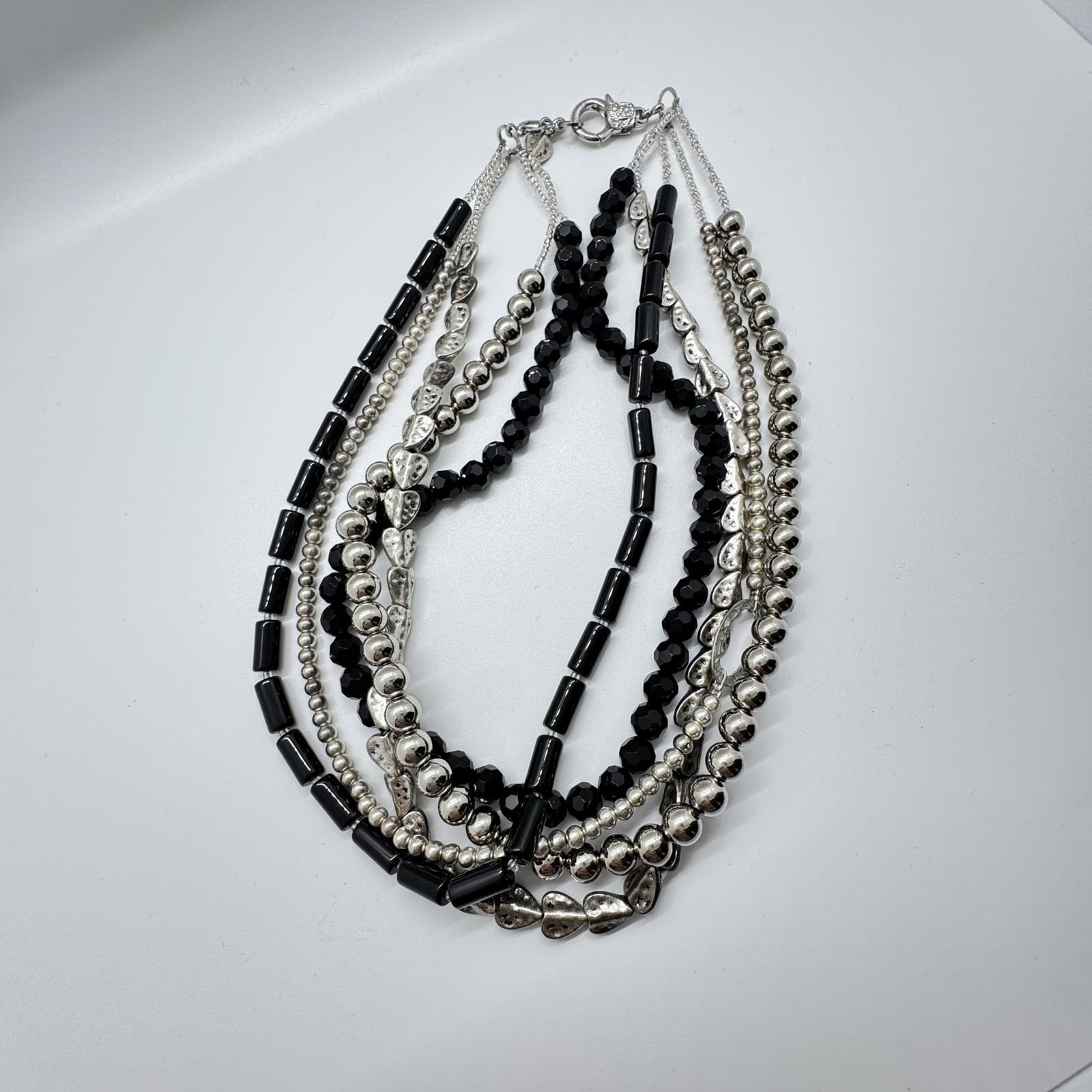 Multi-Strand Black & Silver Beaded Necklace – Boho Statement Layered Jewelry
