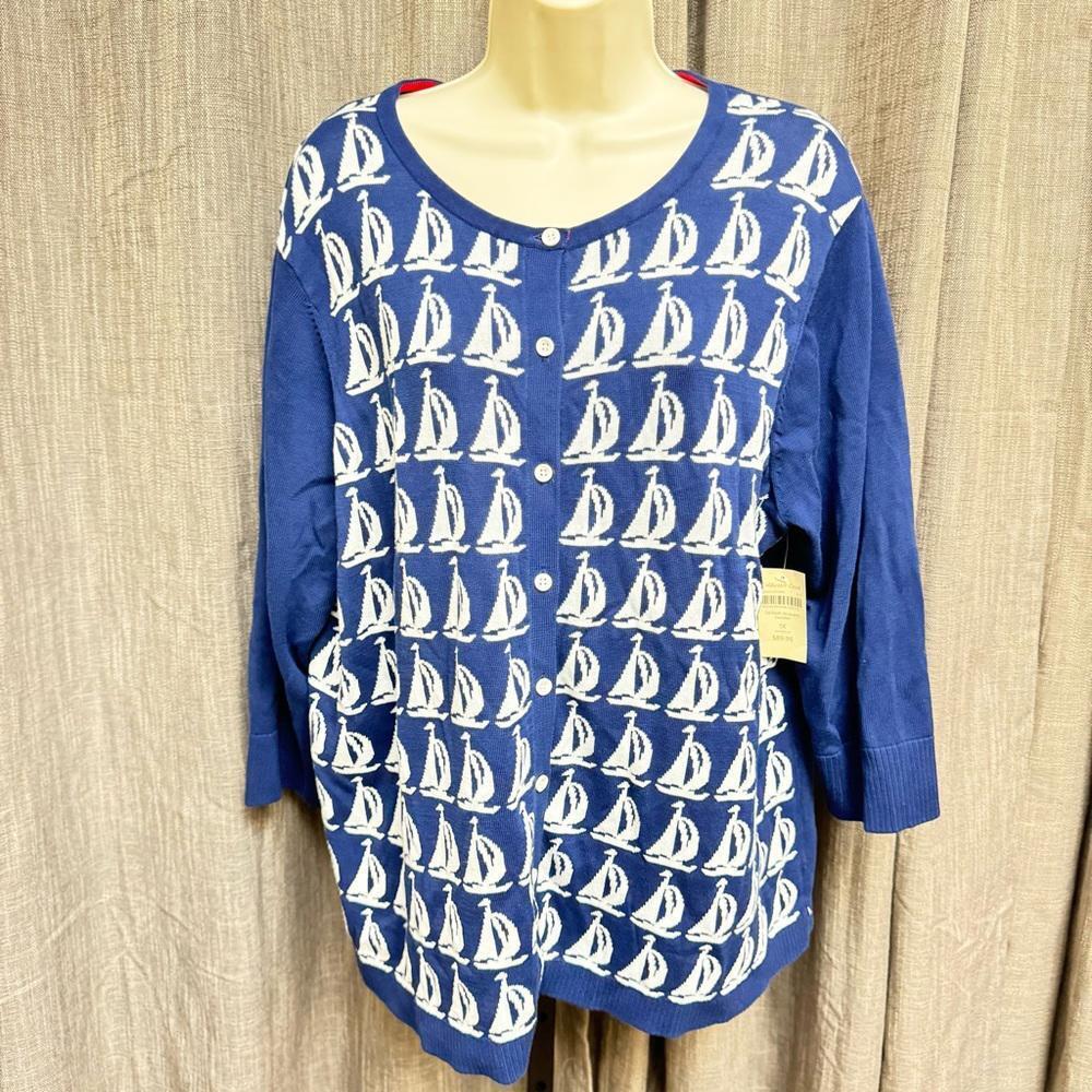 Coldwater Creek Blue and White Nautical Sweater size 18