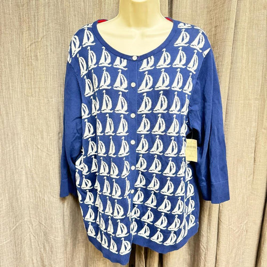 Coldwater Creek Blue and White Nautical Sweater size 18