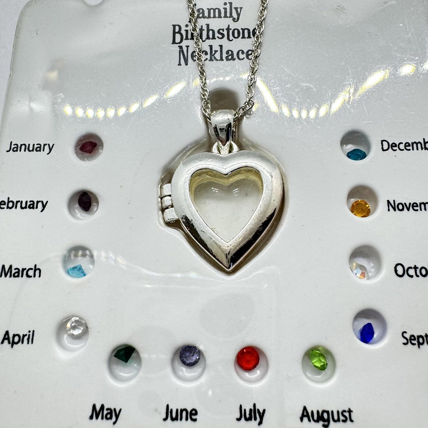 Silver-Tone Heart Locket Necklace – Family Birthstone Keepsake Pendant