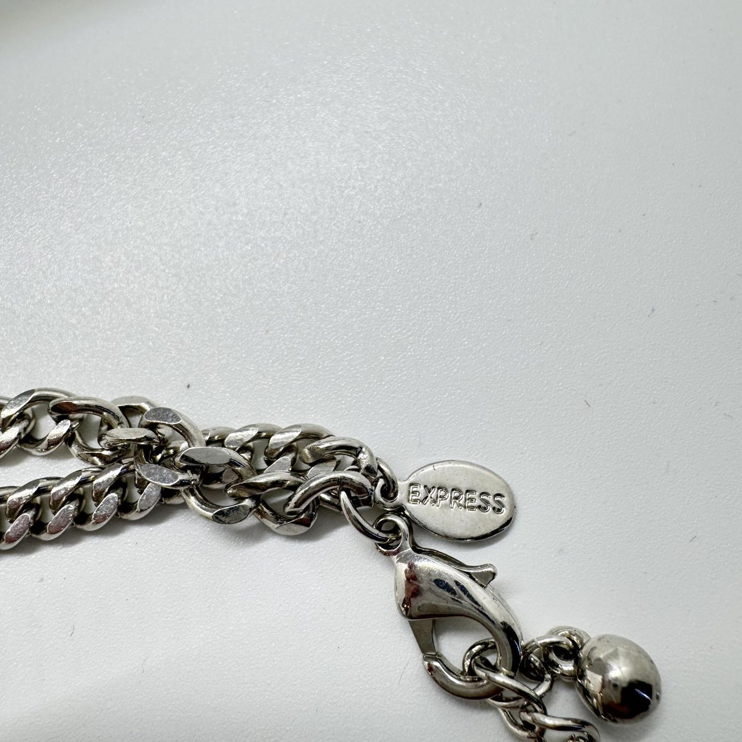 Express Silver-Tone Triangle Statement Necklace, Bold Geometric Double Chain