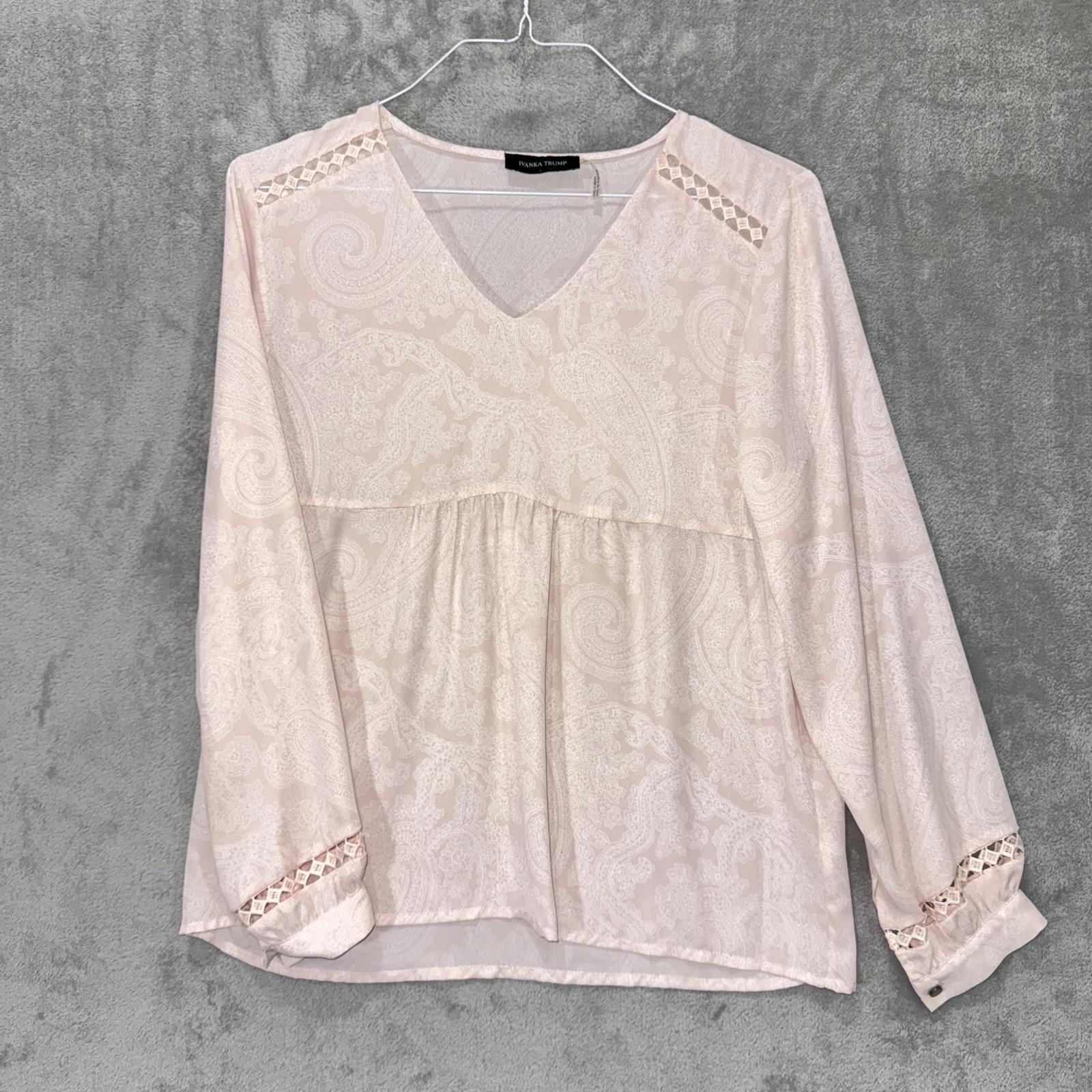 Ivanka Trump Blush Pink Boho Blouse – Lace Detail, Long Sleeve, Women's M