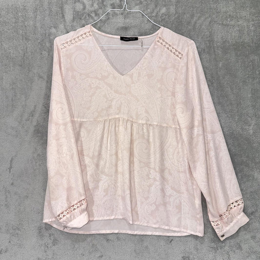 Ivanka Trump Blush Pink Boho Blouse – Lace Detail, Long Sleeve, Women's M