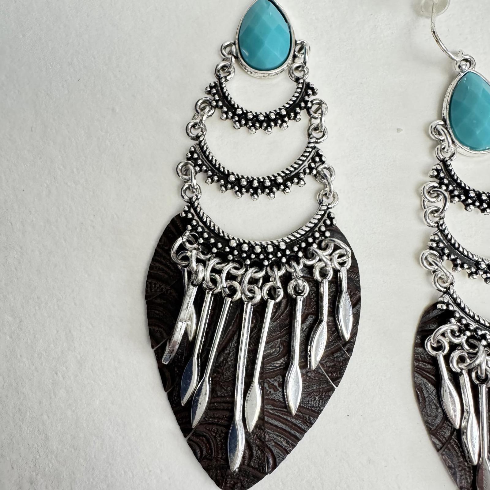 Chic Turquoise Dangle Earrings – Boho Feather Drop Jewelry