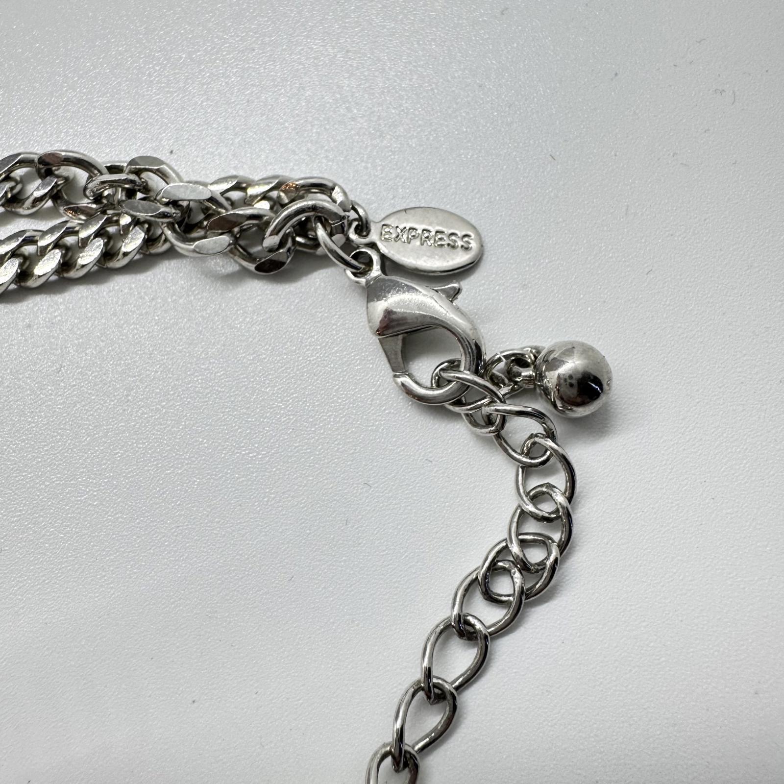 Express Silver-Tone Triangle Statement Necklace, Bold Geometric Double Chain