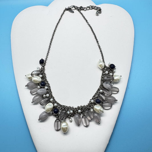 Talbots Statement Necklace – Layered Beads & Faux Pearl Bib, Elegant & Bold