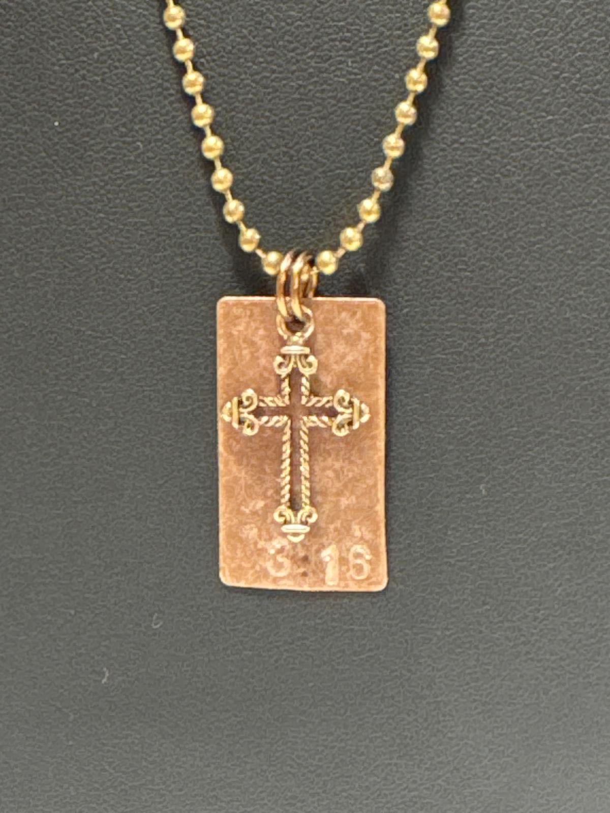 Rustic Copper Cross Dog Tag Necklace – Faith Pendant on Ball Chain