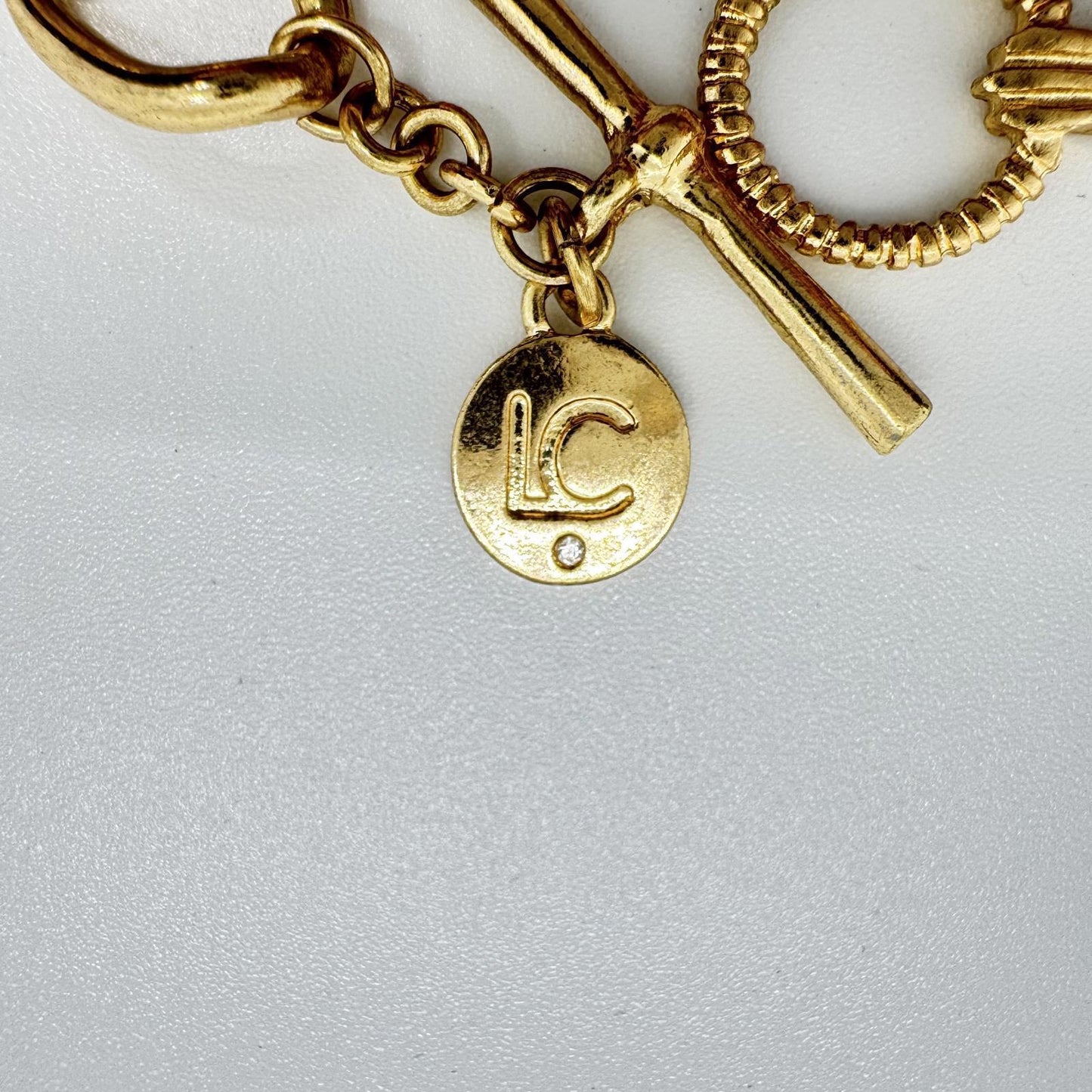 Liz Claiborne Gold-Tone Heart Charm Bracelet – Rhinestone Pave Toggle Chain