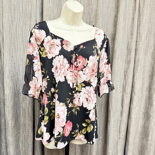 Adele & May Floral Blouse - Elegant XL Top with Bell Sleeves