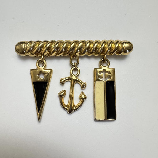  Vintage Nautical Charm Brooch – Maritime Jewelry with Black Accents