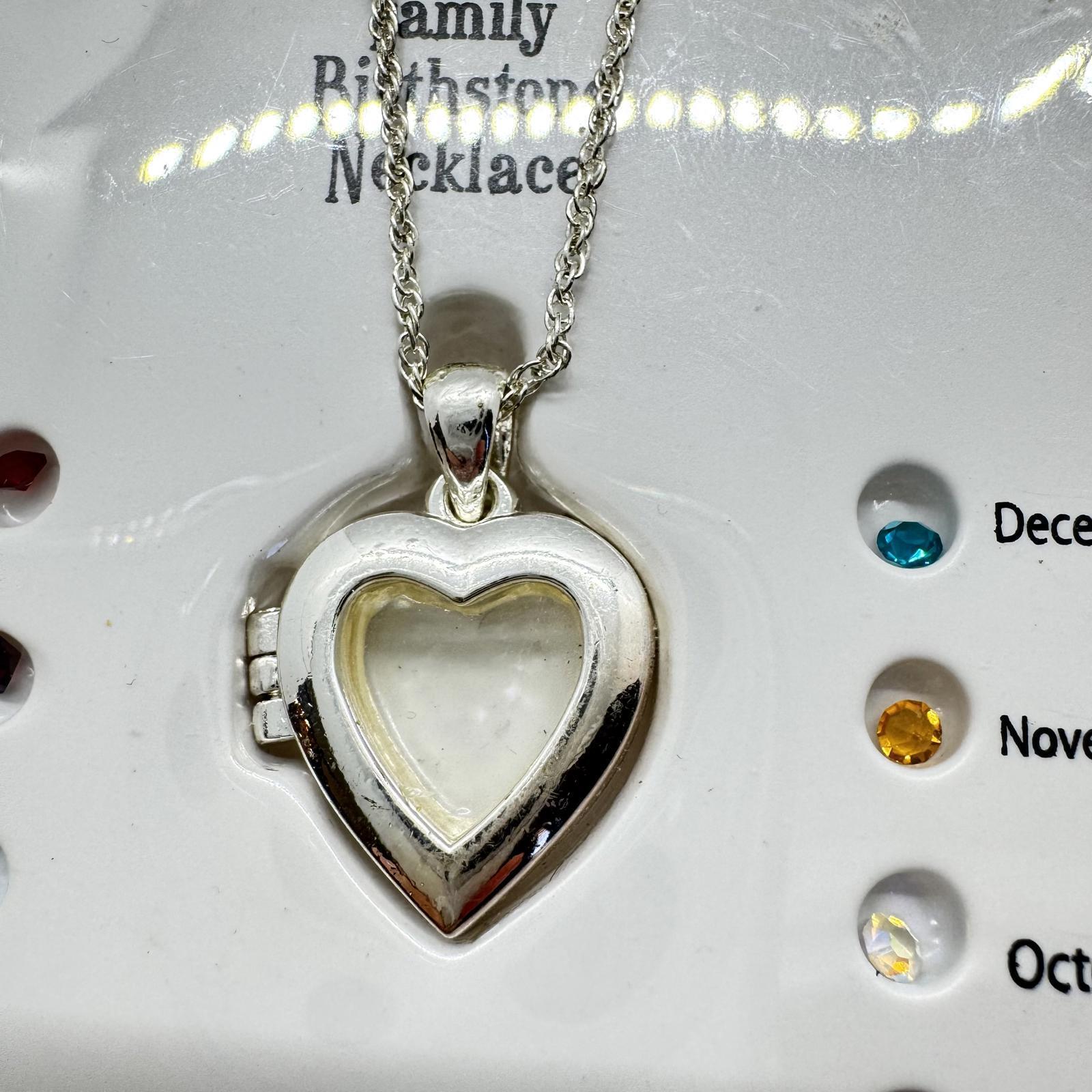Silver-Tone Heart Locket Necklace – Family Birthstone Keepsake Pendant