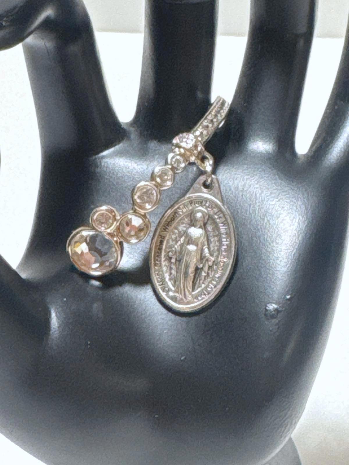 Elegant Silver Tone Charm Bracelet with Mary Religious Pendant Charm 