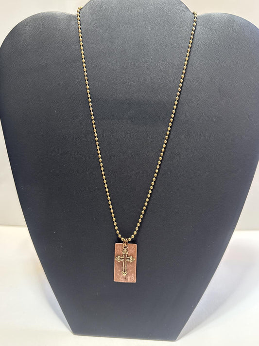 Rustic Copper Cross Dog Tag Necklace – Faith Pendant on Ball Chain