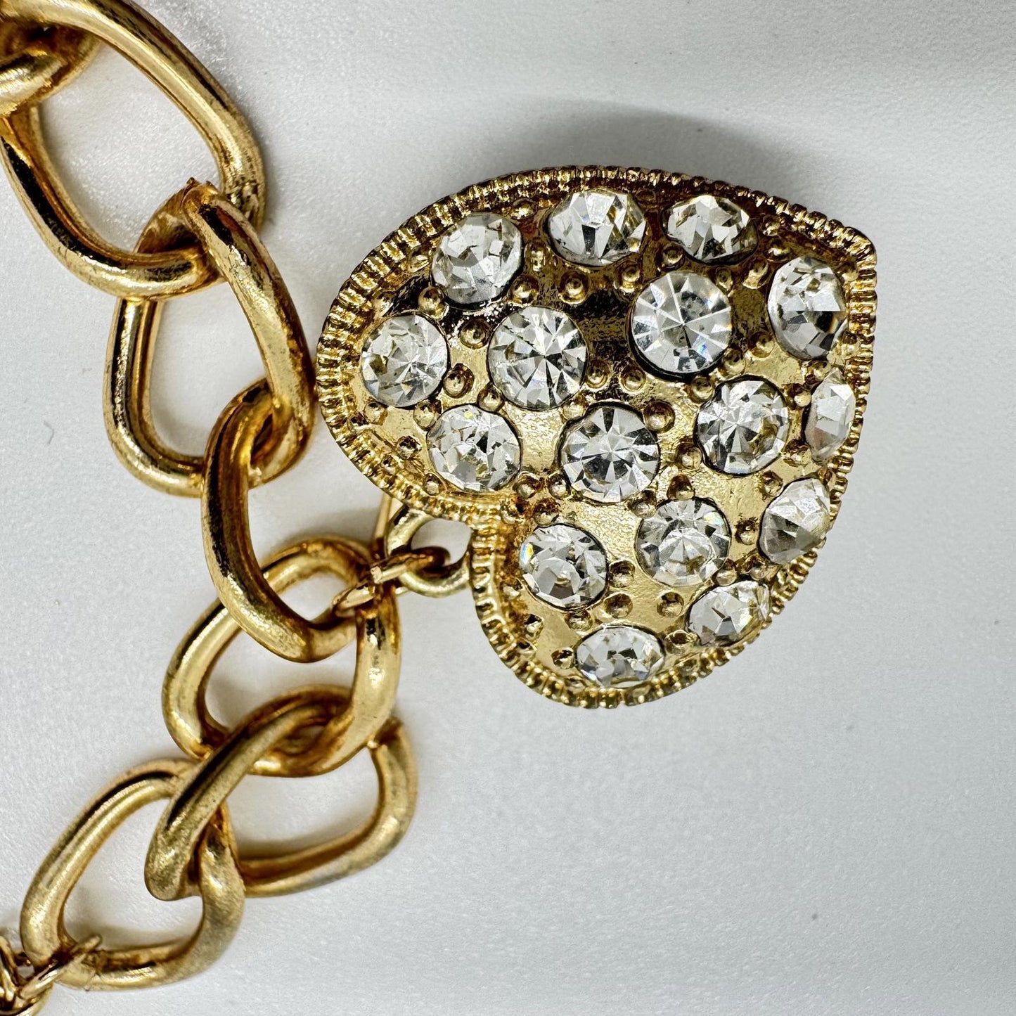 Liz Claiborne Gold-Tone Heart Charm Bracelet – Rhinestone Pave Toggle Chain