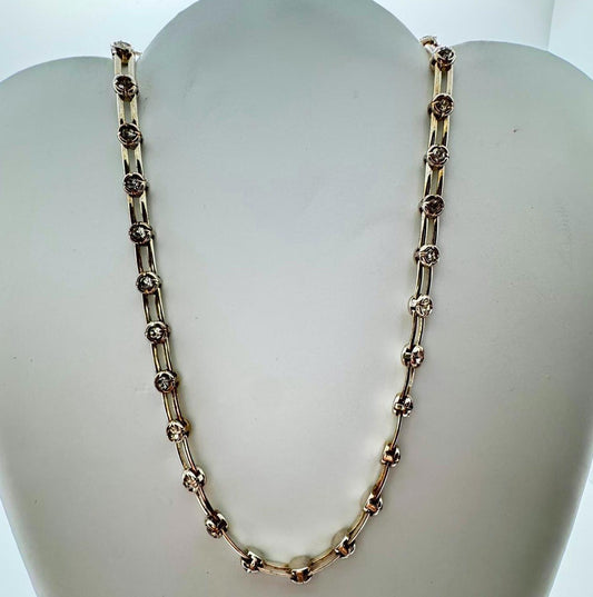 Vintage Silver-Tone Rhinestone Bar Link Necklace – Art Deco-Inspired Design