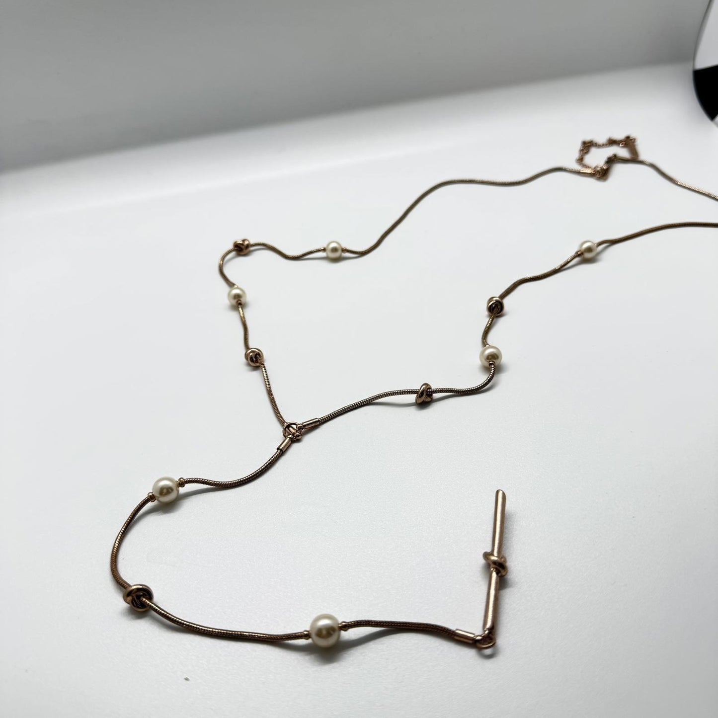 Kenneth Kole Necklace Faux Pearl and Gold Tone Chain Minimalist