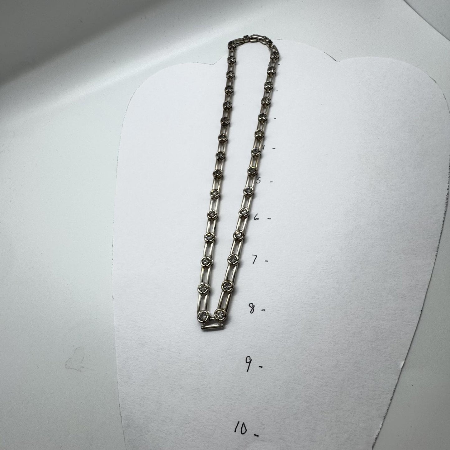 Vintage Silver-Tone Rhinestone Bar Link Necklace – Art Deco-Inspired Design