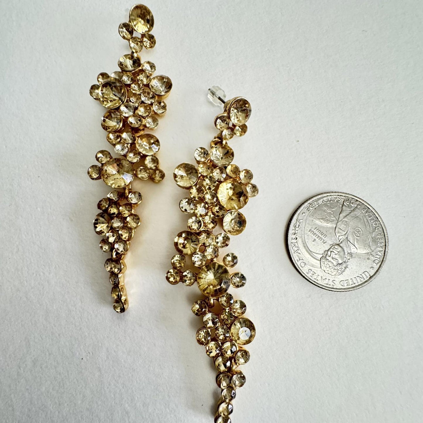 Glistening Gold Tone Crystal Earrings – Sparkling Dangle Jewelry - Wedding