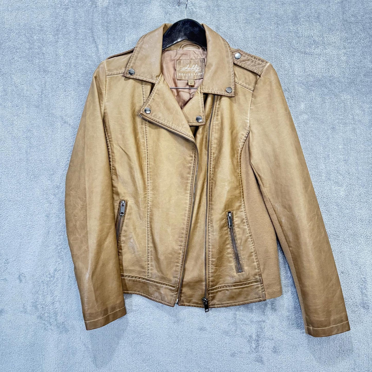 Sebby Collection Faux Leather Moto Jacket – Tan, Women's Medium (NWT) M