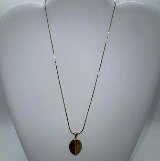 Vintage Gold-Tone Red & Gold Glitter Pendant Necklace – Elegant Retro Jewelry