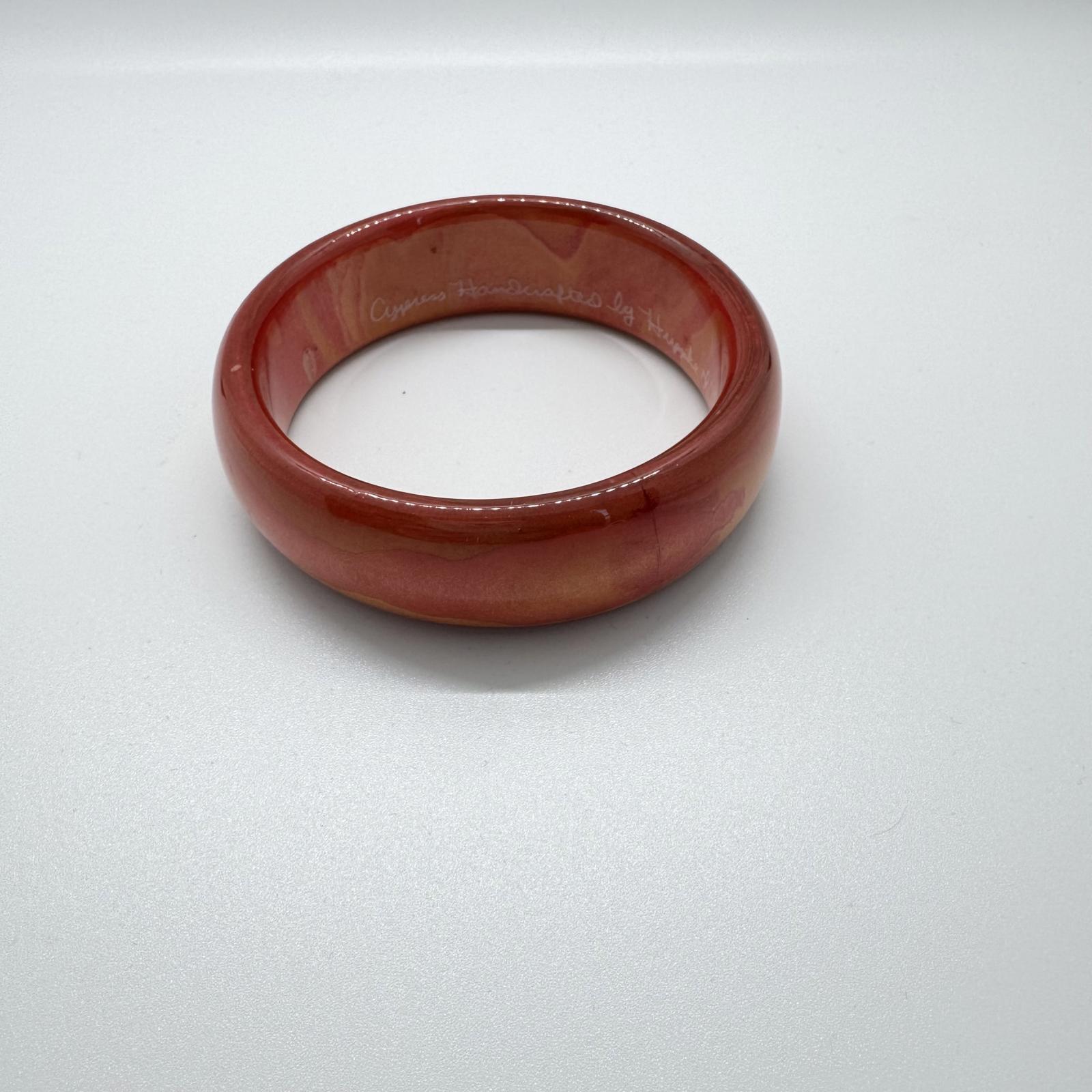 Handmade Wooden Bangle Bracelet – Red & Orange Swirl, Boho Artisan Jewelry