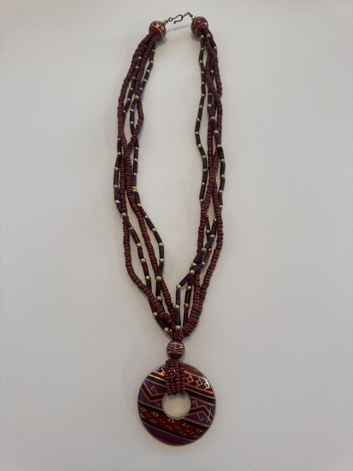 Boho Tribal Beaded Necklace with Large Pendant – Ethnic Statement Jewelry