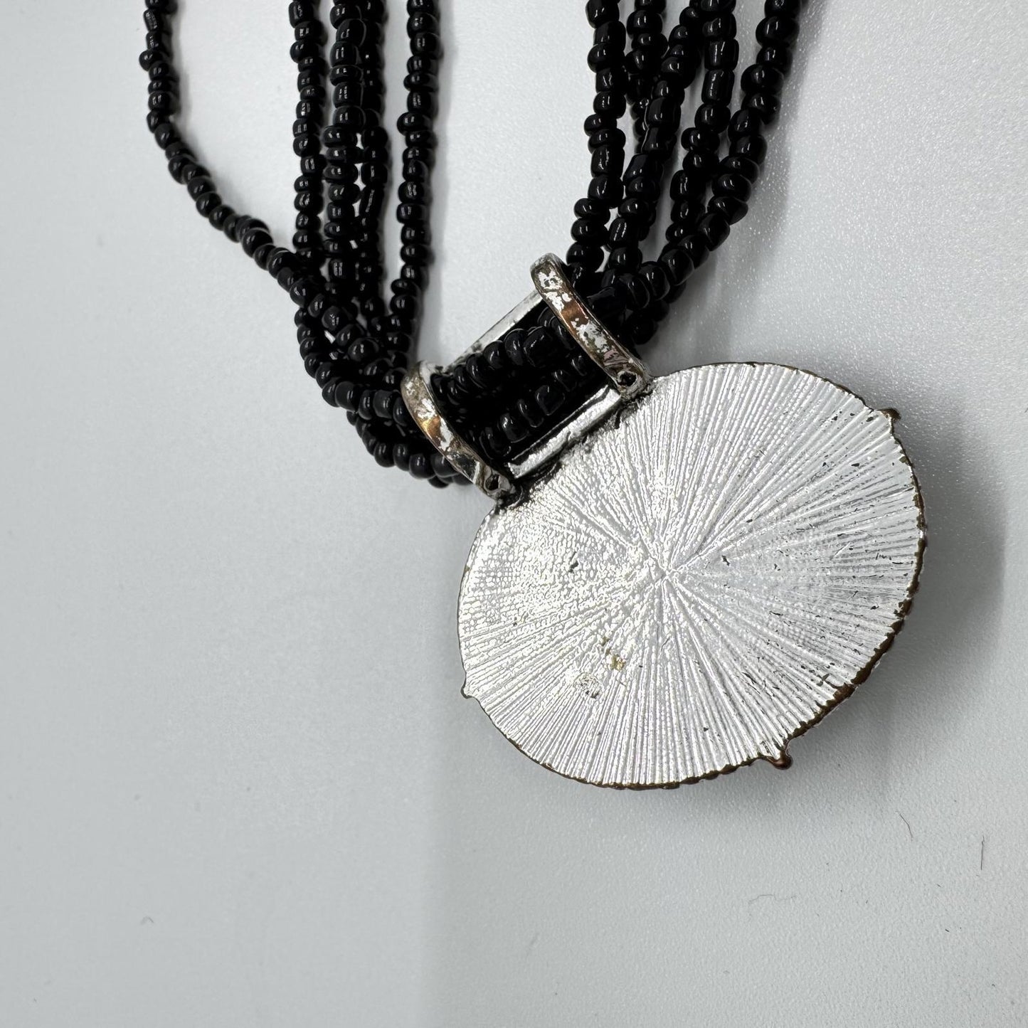 Silver-Tone Black Beaded Multi-Strand Necklace – Statement Pendant Jewelry