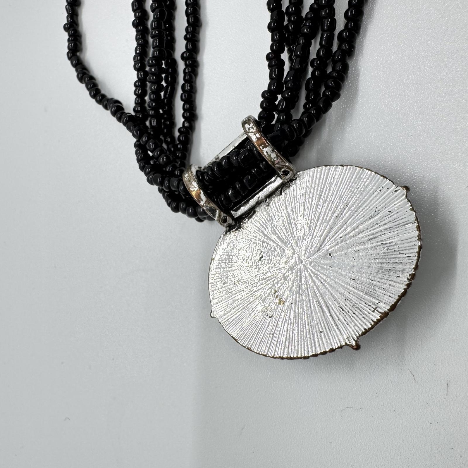 Silver-Tone Black Beaded Multi-Strand Necklace – Statement Pendant Jewelry