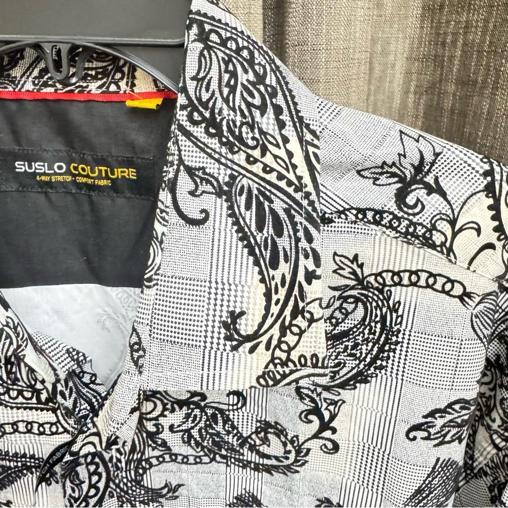 Mens Black and White Casual Button Down Shirt XXL