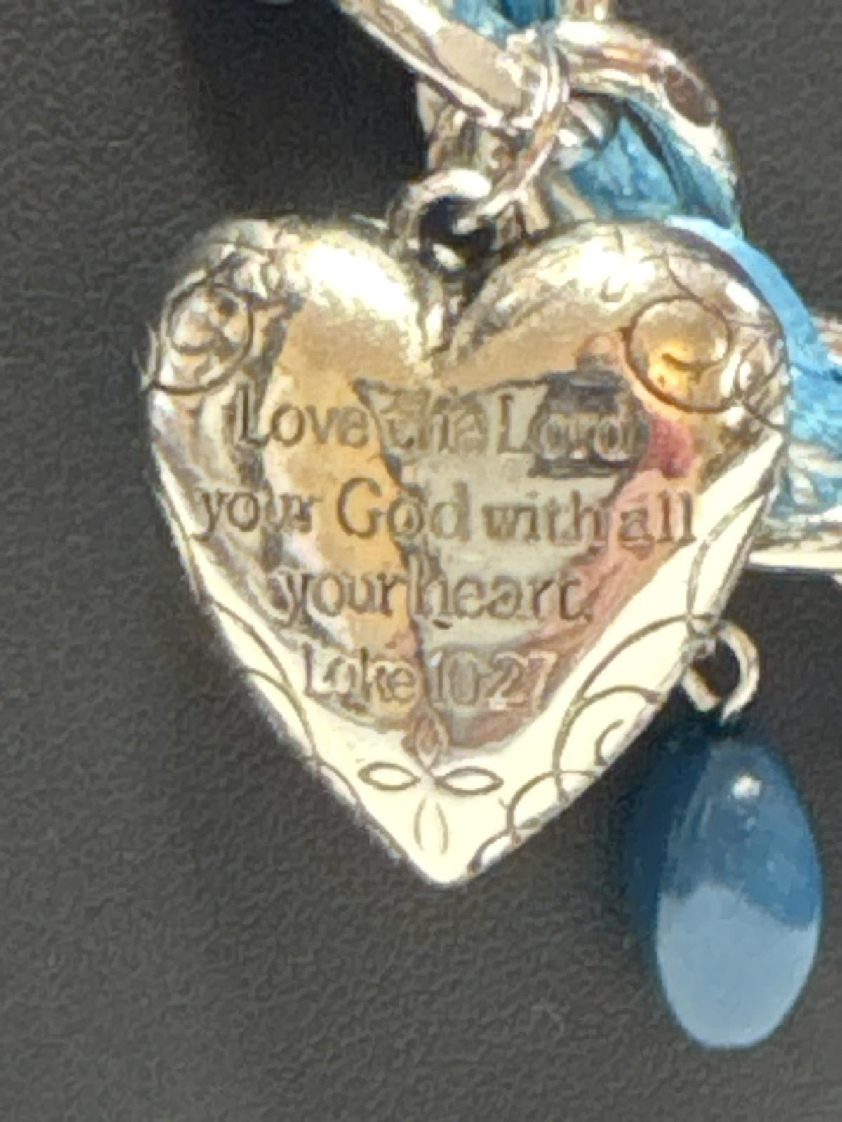 Silver-Tone Blue Charm Necklace – Braided Chain Faith & Floral Pendant Jewelry