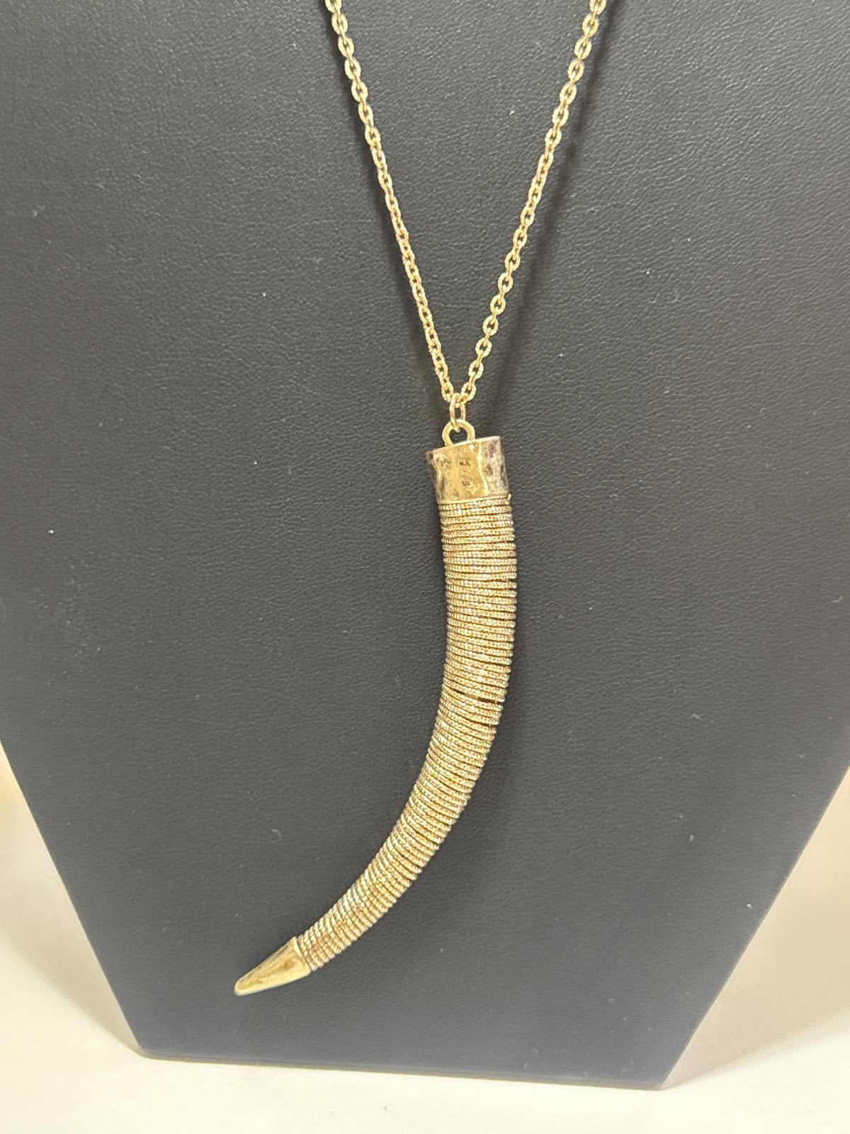 Brass Wire-Wrapped Horn Pendant Necklace – Boho Tribal Tusk Jewelry
