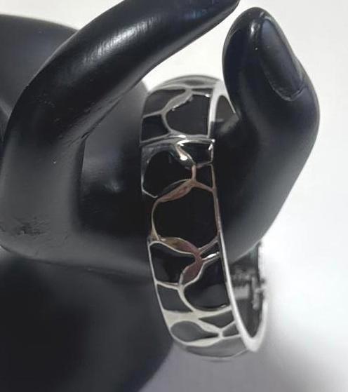 Stylish Black & Silver Geometric Bangle Bracelet