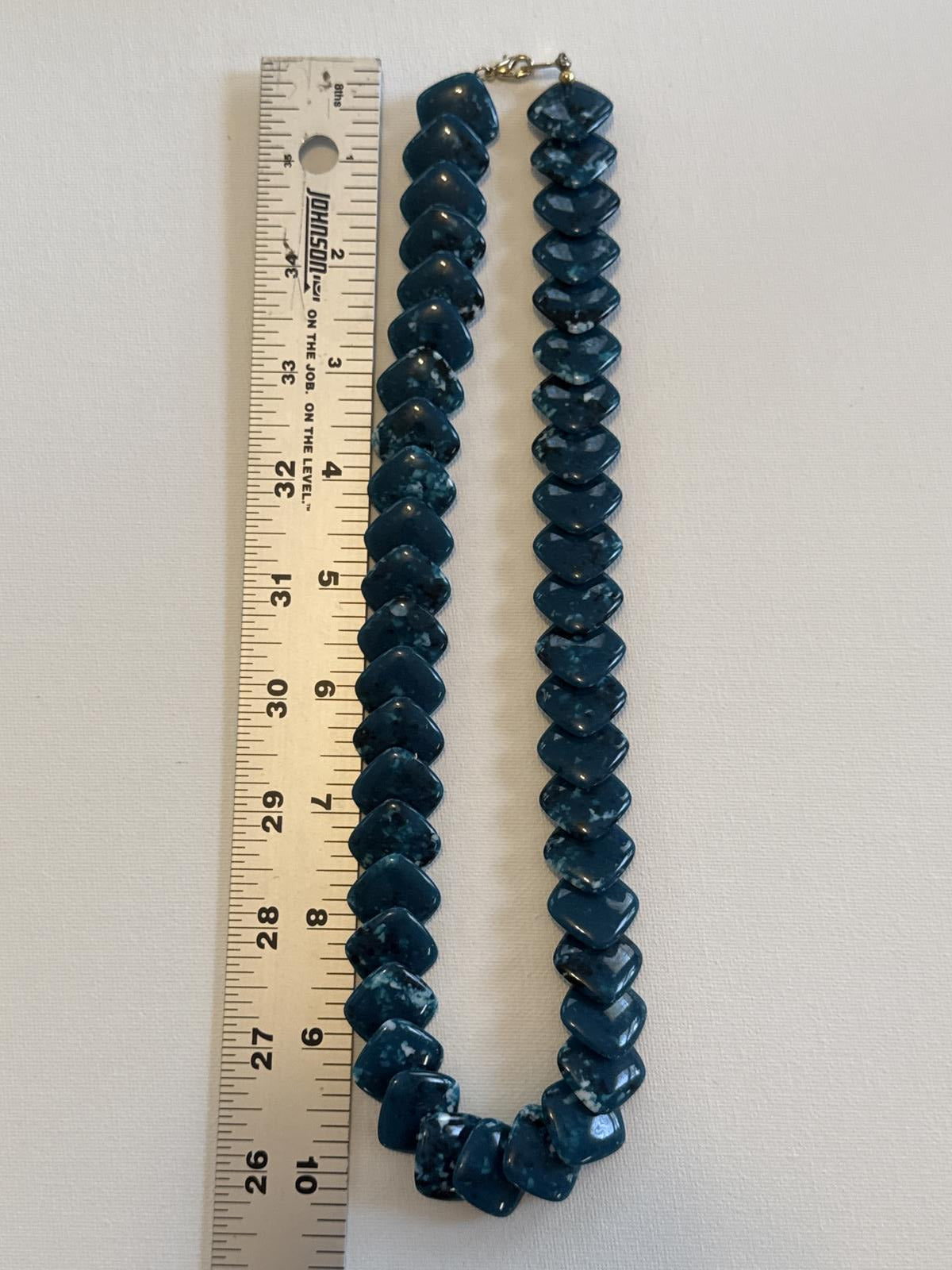 Vintage Blue Beaded Necklace – Chunky Geometric Statement Jewelry