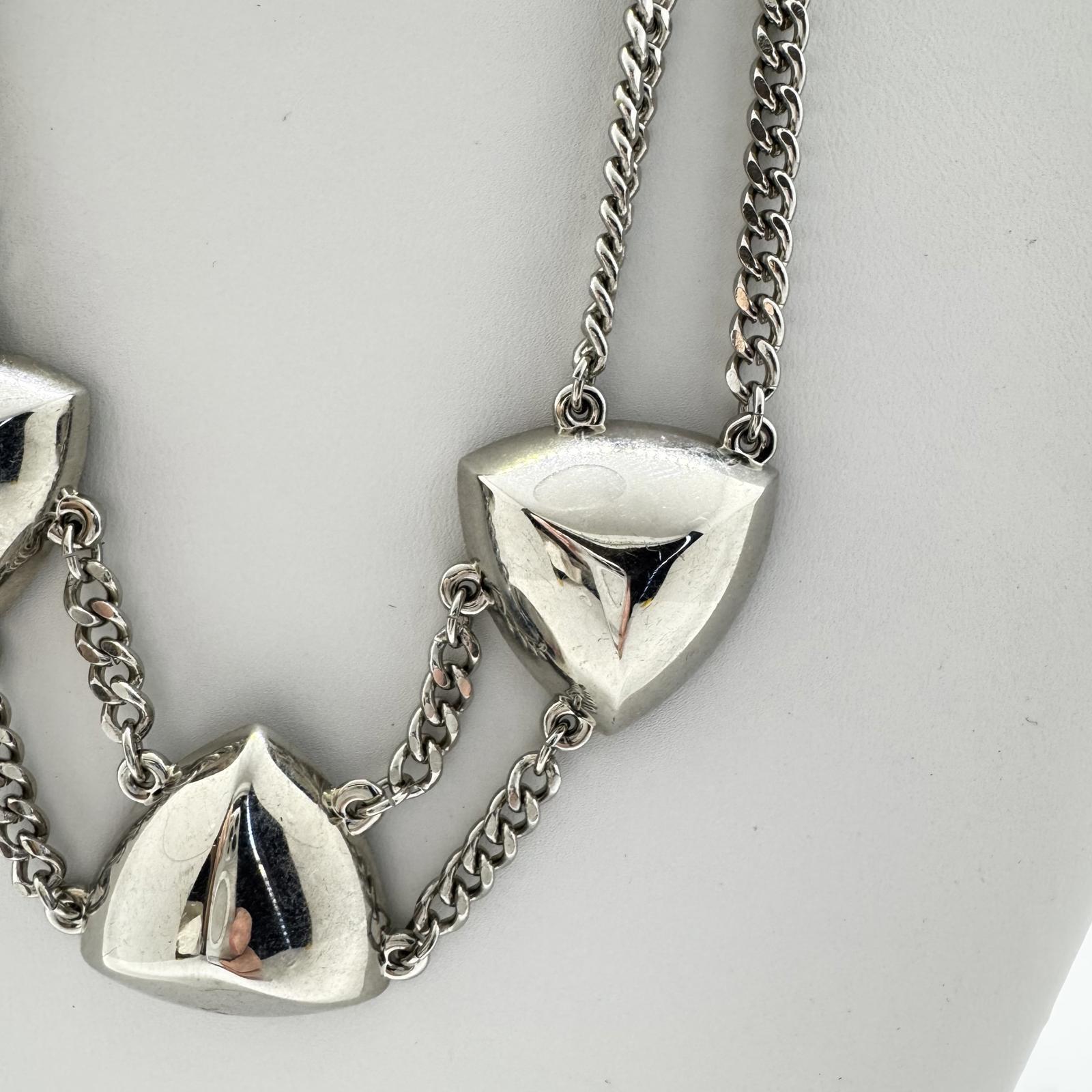 Express Silver-Tone Triangle Statement Necklace, Bold Geometric Double Chain
