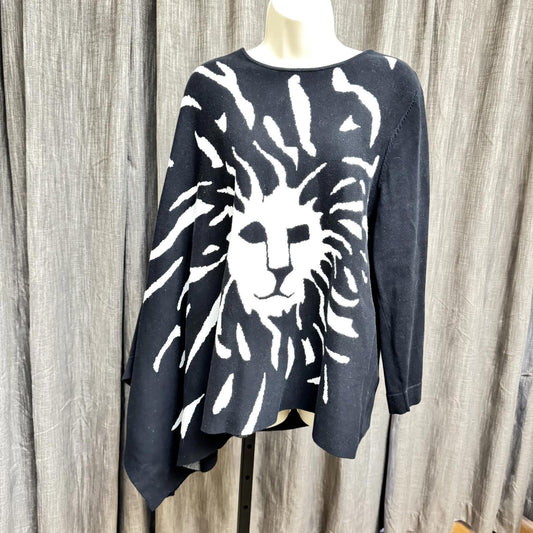 Anne Klein Stylish Black Lion Graphic Sweater/Shaw