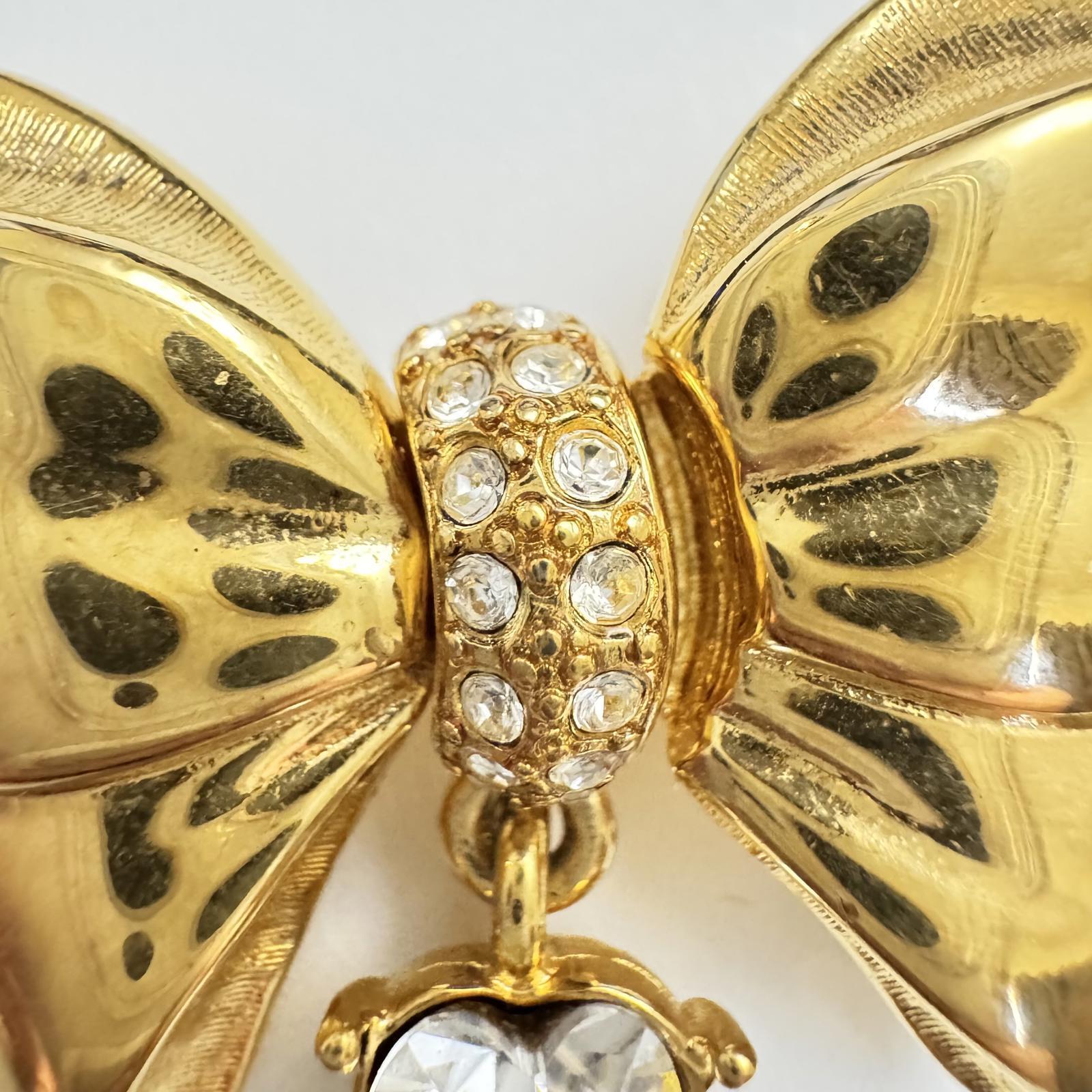  VTG Monet Gold Bow Brooch with Dangling Heart – Romantic Grandmacore Jewelry